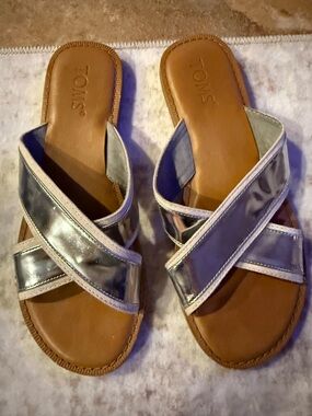 Toms Silver Slip-On Wedge Sandals